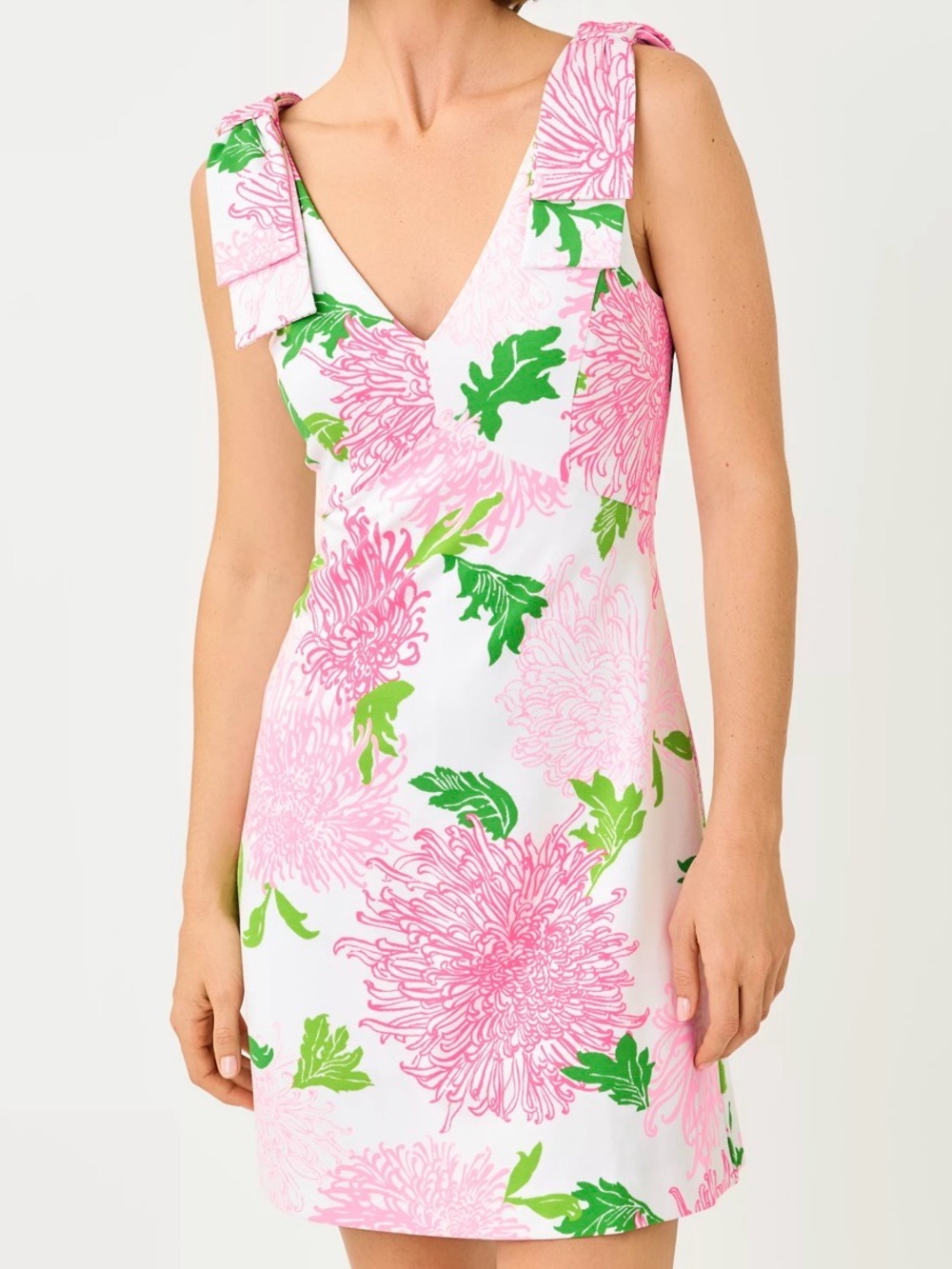 Lilly Pulitzer Janine Skirted Romper - Floral Pink & Green V-Neck Sundress